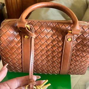 Woven Leather Handbag - Brown inspired bottega purse